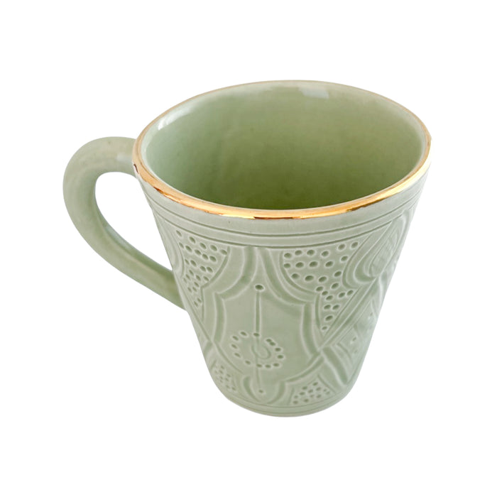 light green etched moroccan coffee cup mug