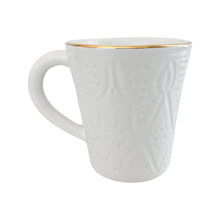 white etched motif ceramic moroccan coffee cup mug