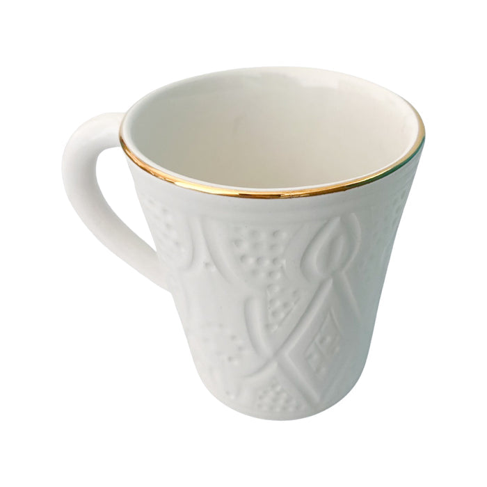 white etched motif ceramic moroccan coffee cup mug