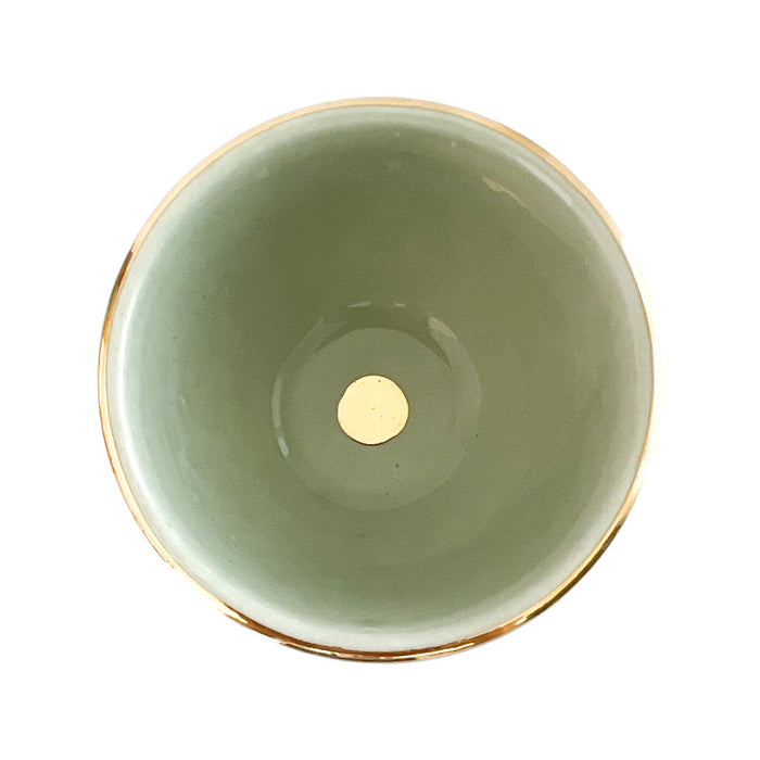 light green and gold etched mini trinket dish or sauce bowl