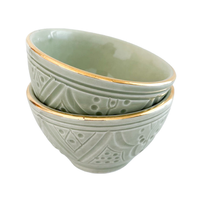light green and gold etched mini trinket dish or sauce bowl