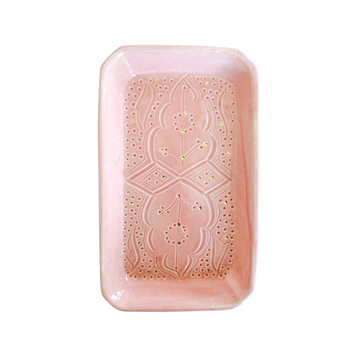 light pink and gold small moroccan etched tray