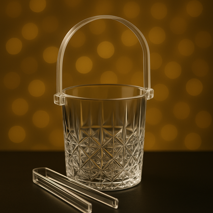 Ice Bucket Crystal Clear Glass Bucket for Ice comes with Tongs and Handle for Parties Drinks Accessories