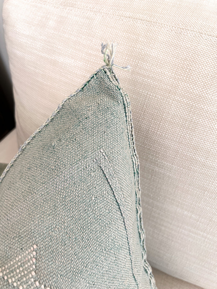 Artisanal Handmade Moroccan embroidered cactus silk sabra pillow handwoven blue turquoise aqua