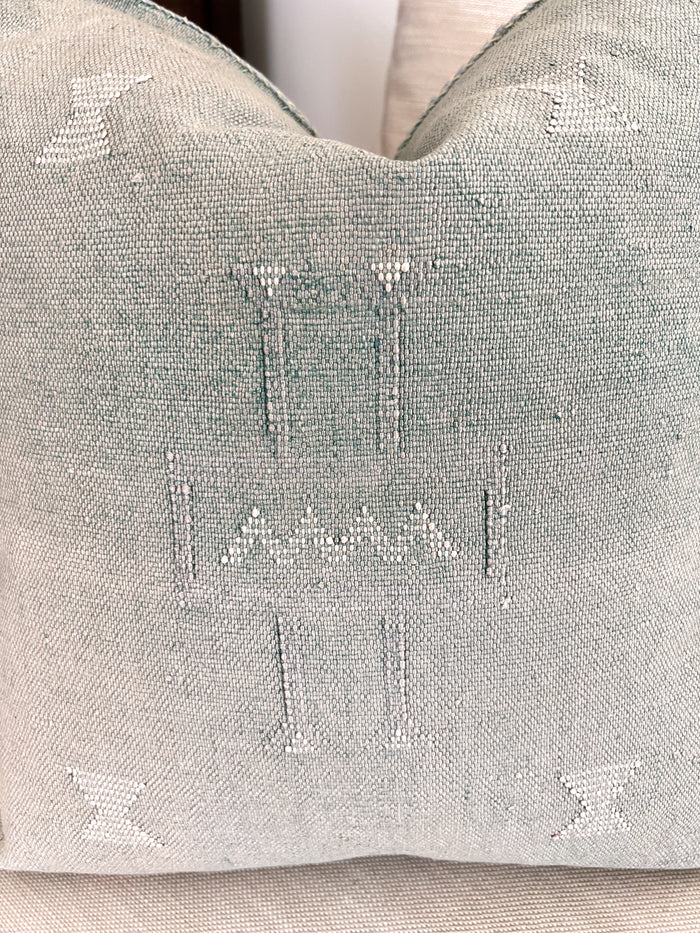 Artisanal Handmade Moroccan embroidered cactus silk sabra pillow handwoven blue turquoise aqua