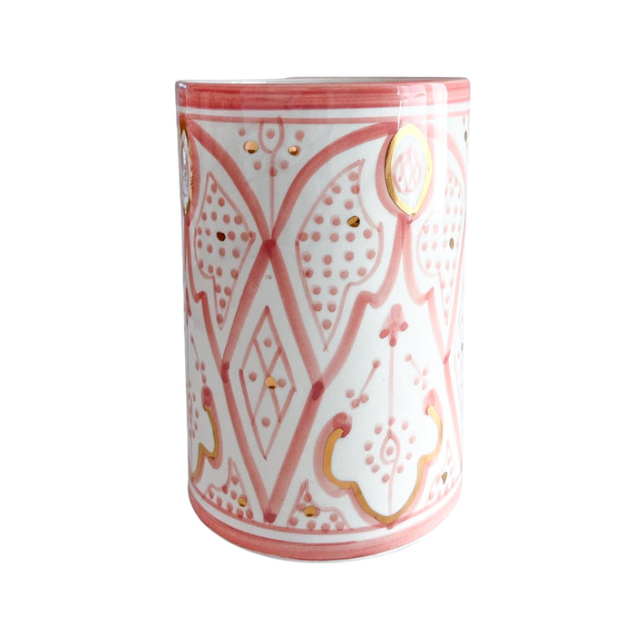 pink pattern motif handmade moroccan vase with gold detail