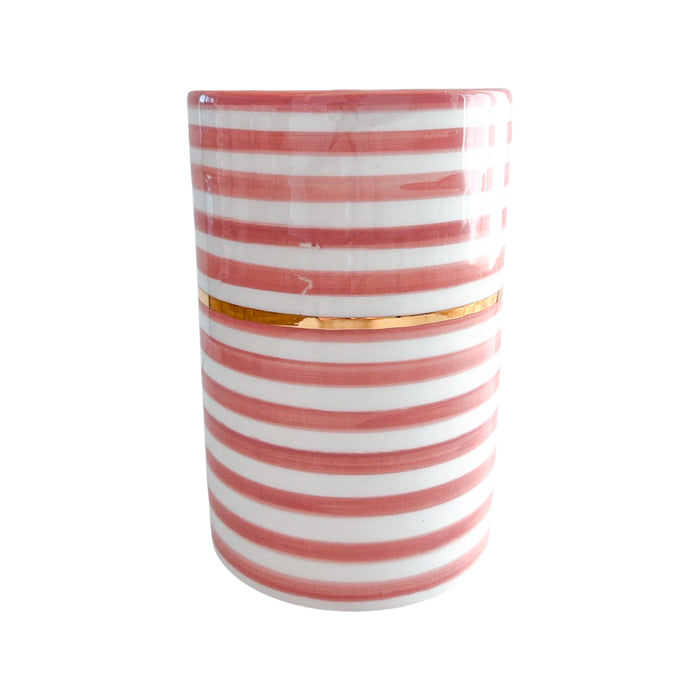 pink striped handmade moroccan vase with gold detail