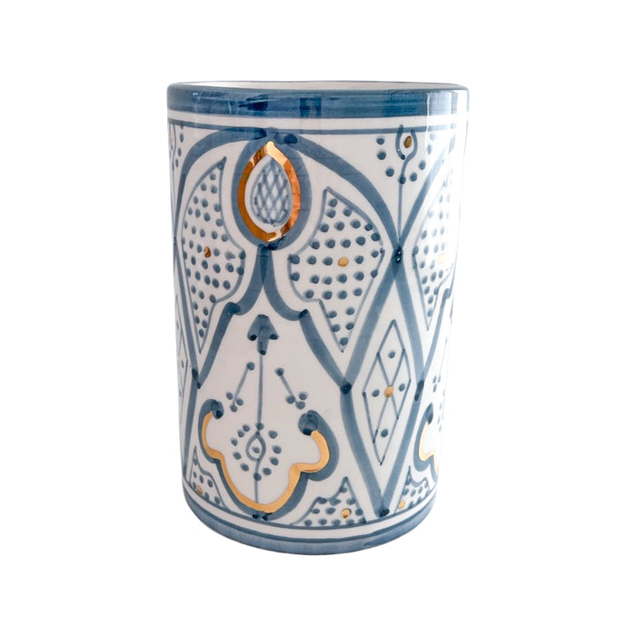 blue pattern motif handmade moroccan vase with gold detail