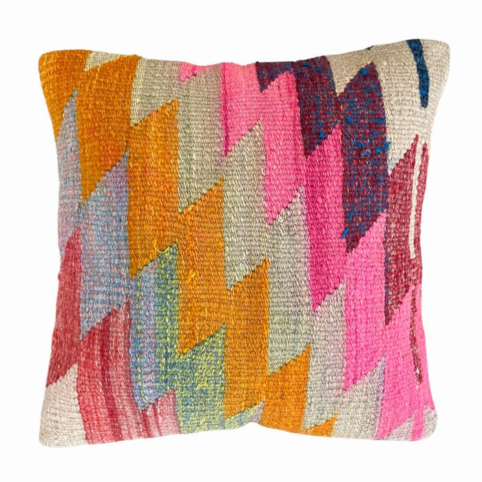 Lenora traditional Handmade Turkish kilim pillow cover made with vintage rugs 16x16 stripe