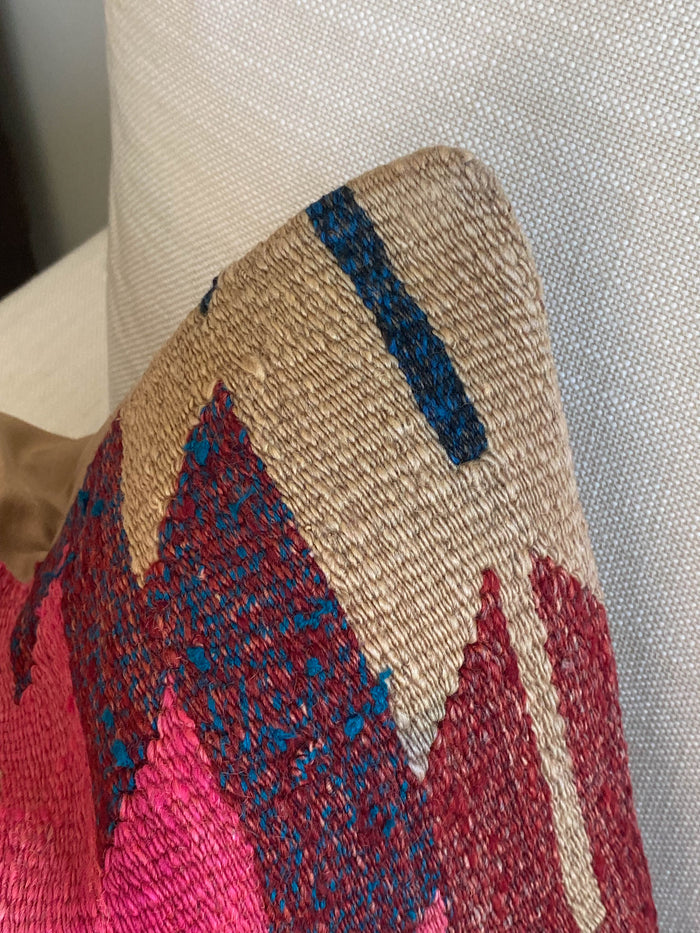 Lenora traditional Handmade Turkish kilim pillow cover made with vintage rugs 16x16 stripe