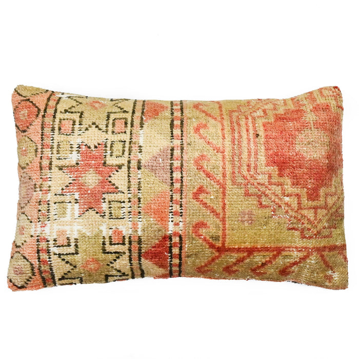 Lindsay Handmade traditional Turkish oushak pillow cover made with vintage rugs 12x20 pink and beige