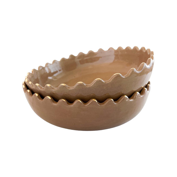 tan moroccan handmade scalloped ceramic bowl