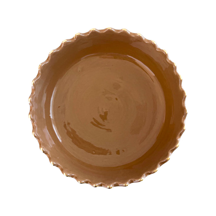tan moroccan handmade scalloped ceramic bowl