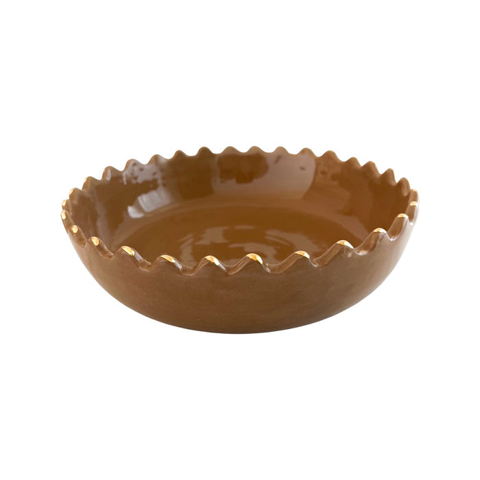 tan moroccan handmade scalloped ceramic bowl