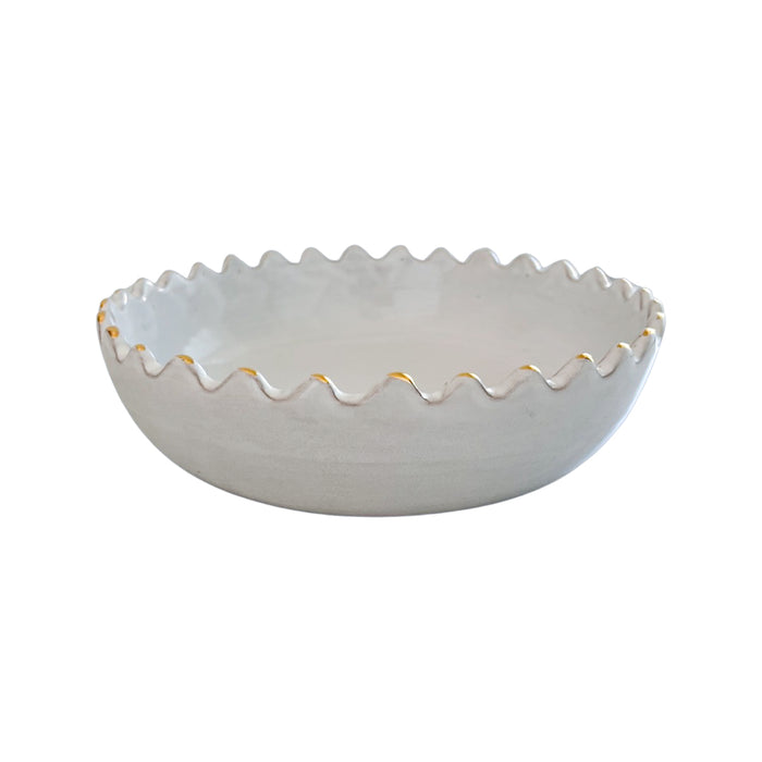 moroccan white scalloped ceramic bowl  w gold tips