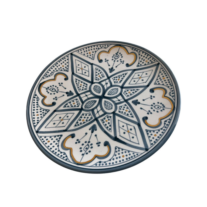 blue patterned motif handmade moroccan plate with gold detail