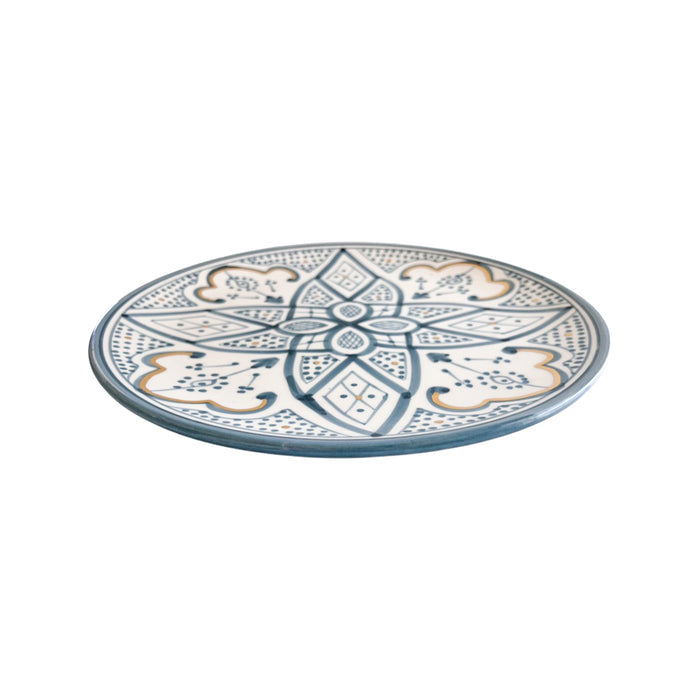 blue patterned motif handmade moroccan plate with gold detail