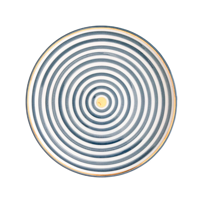 blue striped handmade moroccan plate with gold detail
