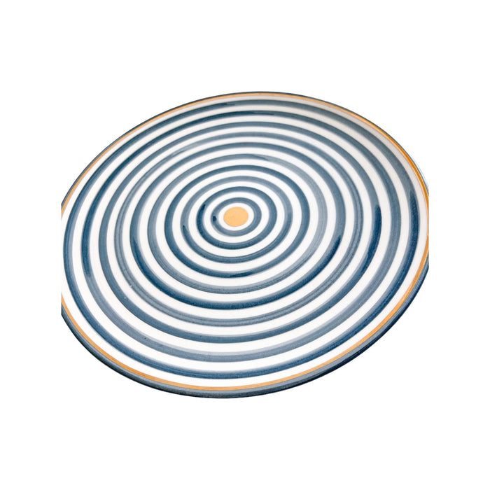 blue striped handmade moroccan plate with gold detail
