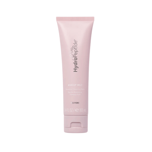 Tube of Make Up Melt | HydroPeptide botanical cleansing balm in soft pink packaging designed for skincare and makeup removal.