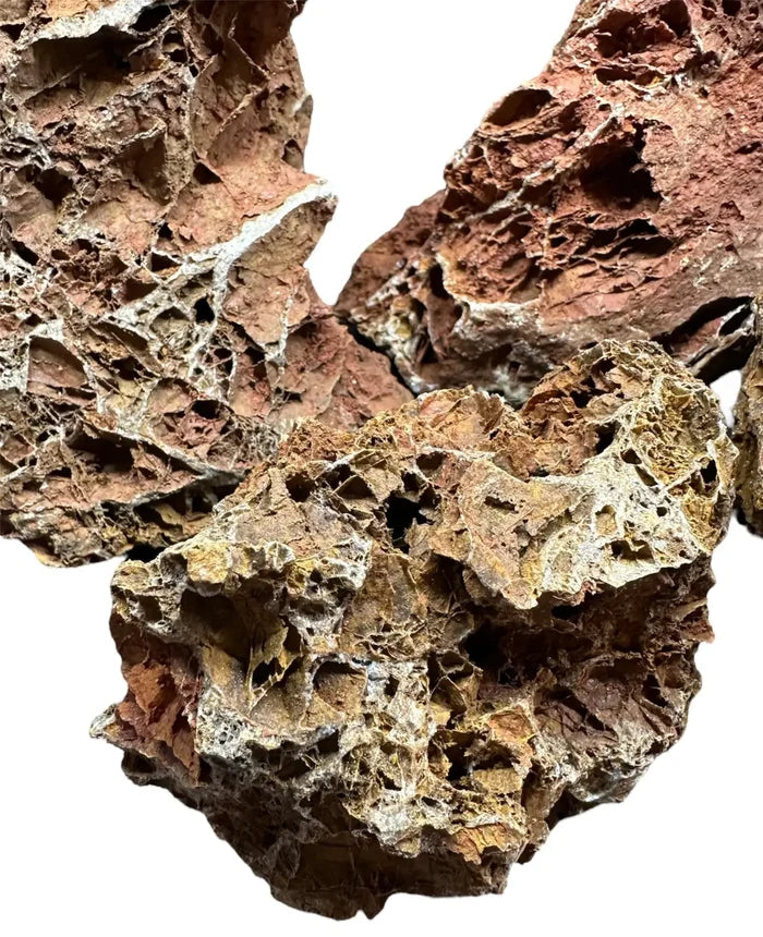 Rugged red and brown Maple Leaf Rock with porous, natural texture