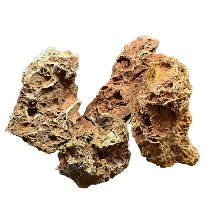 Maple Leaf Rock: three porous, textured rocks in reddish-brown and beige tones
