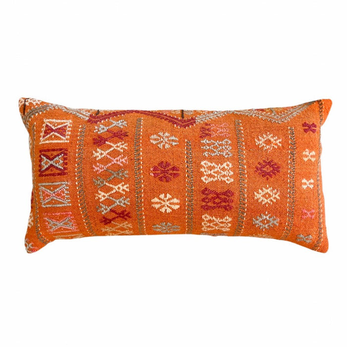 Handmade Turkish kilim pillow cover made with vintage rugs 12x24 orange Maria