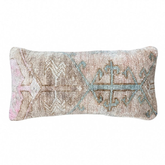 Handmade traditional Turkish oushak pillow cover made with vintage rugs 12x24 pastel