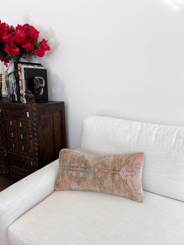 Handmade traditional Turkish oushak pillow cover made with vintage rugs 12x24 pastel