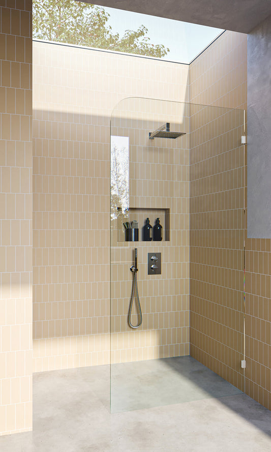 Matt White Fixed Frameless Shower Screen Radius Corner Fixed Panel with Wall Brackets - Image 1