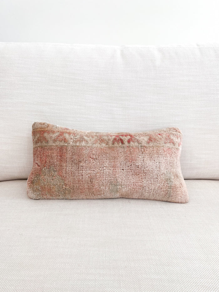 Handmade traditional Turkish oushak pillow cover made with vintage rugs 8x16 pastel