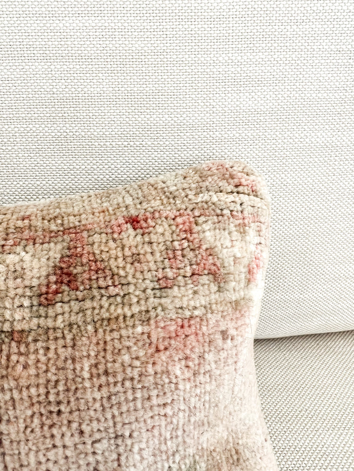 Handmade traditional Turkish oushak pillow cover made with vintage rugs 8x16 pastel