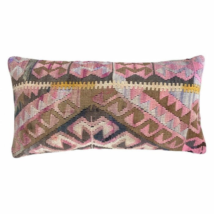 MELODY artisan handmade turkish kilim pillow 12x24 made with vintage rug textiles pink brown