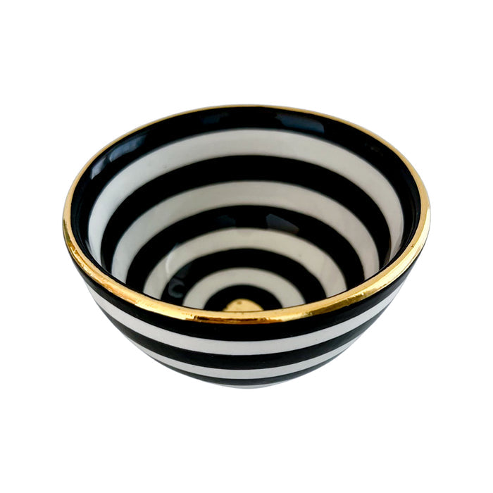 black striped moroccan mini trinket dish or sauce bowl