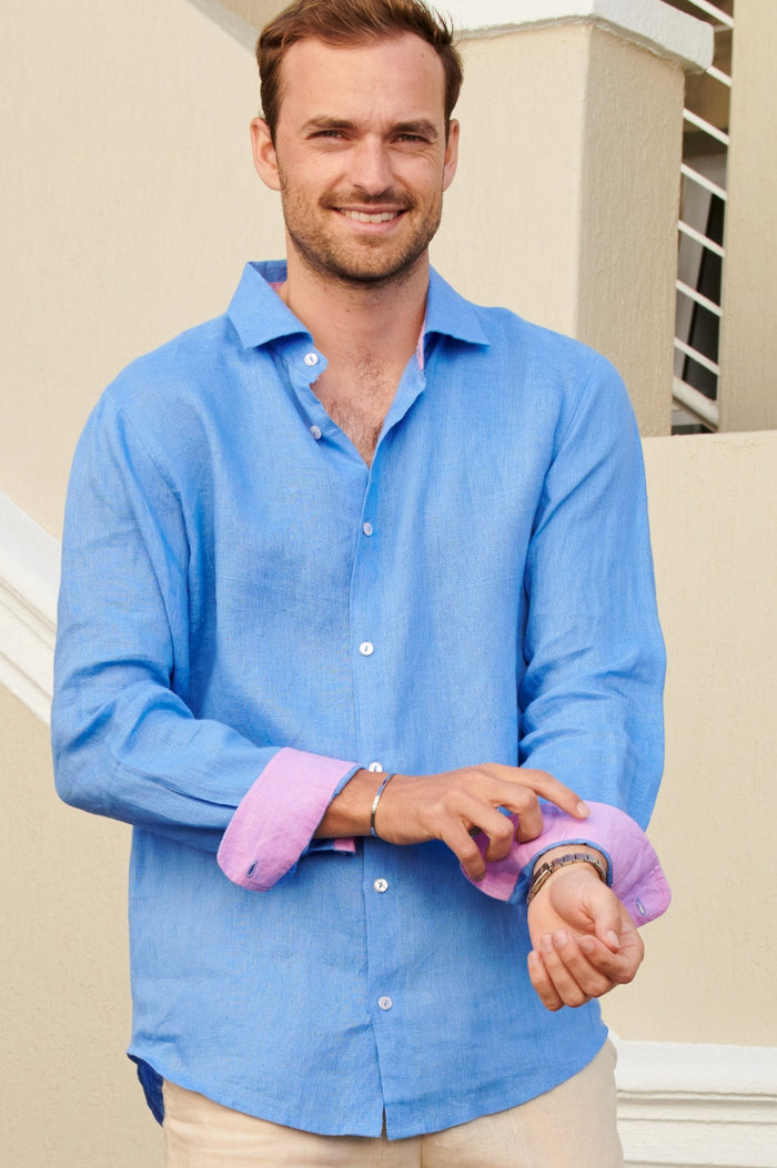 Men's Premium Linen Shirt | Marina Blue - Aspiga