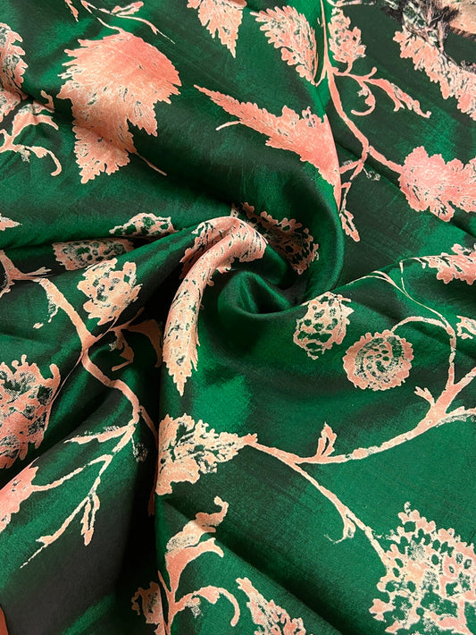 Mila maple leaf printed kanchi silk fabric