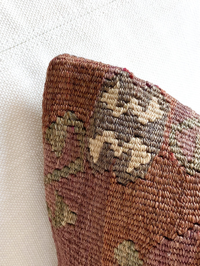 Handmade traditional Turkish kilim pillow cover made with vintage rugs 18x18 green brown purple