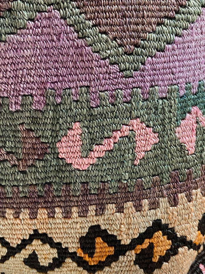 Handmade traditional Turkish kilim pillow cover made with vintage rugs 18x18 green brown purple