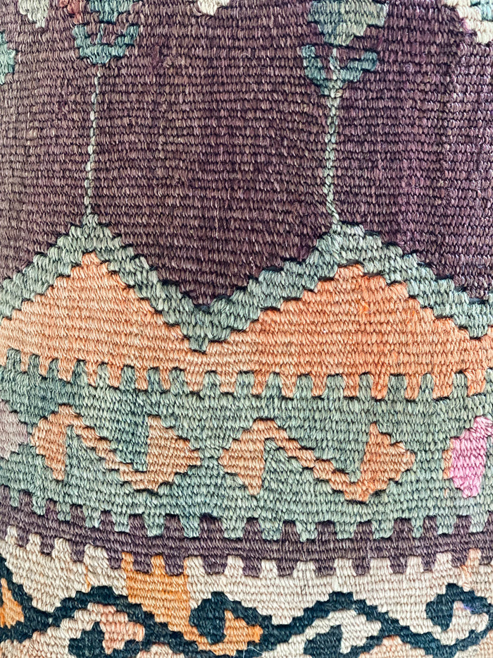Handmade traditional Turkish kilim pillow cover made with vintage rugs 18x18 green brown orange