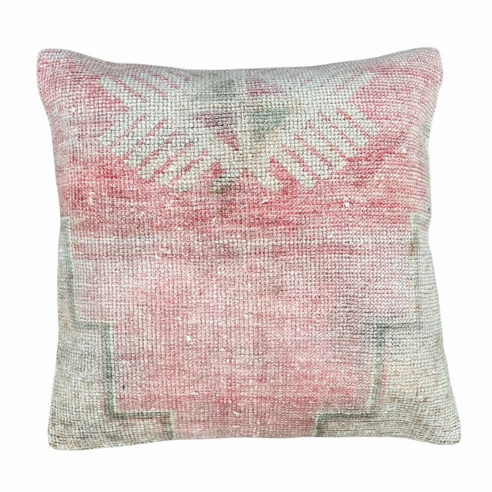 Handmade traditional Turkish oushak pillow cover made with vintage rugs 18x18 pastel