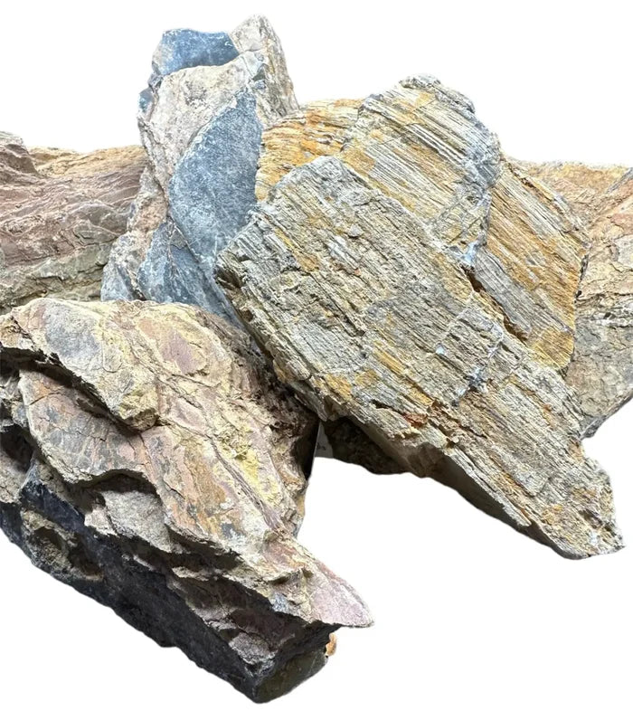 Moon Ring Rock: irregularly shaped layered fragments in beige, gray, blue tones