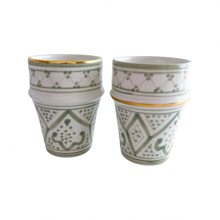 green and gold patterned motif moroccan tea cup