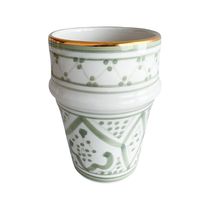 green and gold patterned motif moroccan tea cup