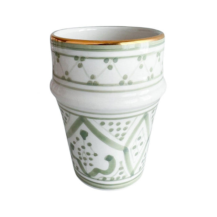 green and gold patterned motif moroccan tea cup