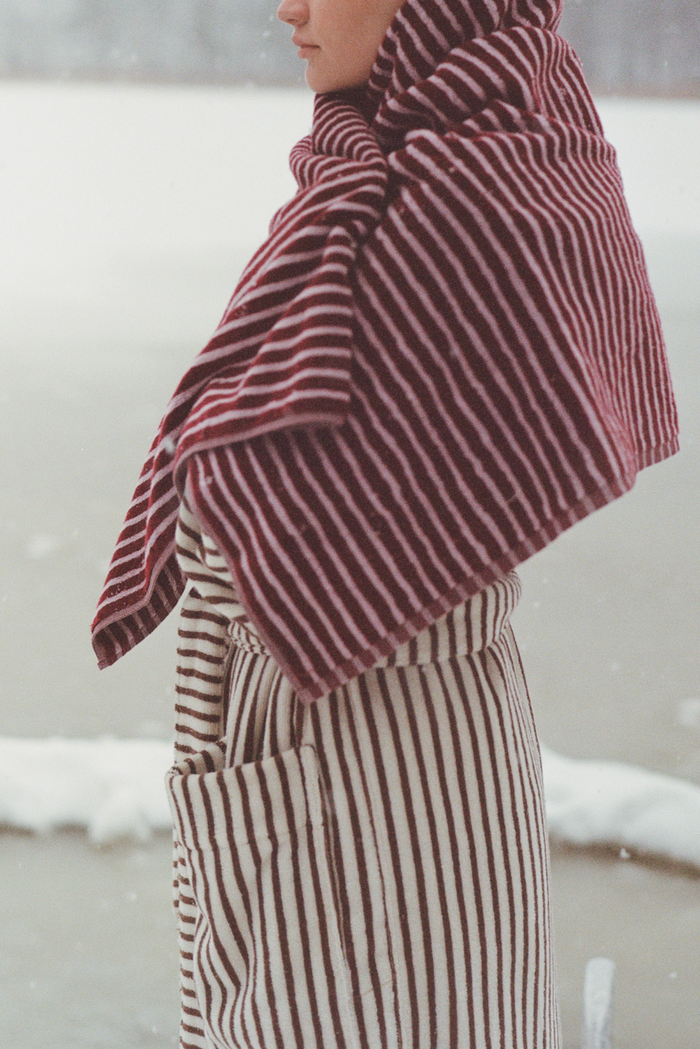 Organic Cotton Striped Towels & Bath Mat | Red & Rose
