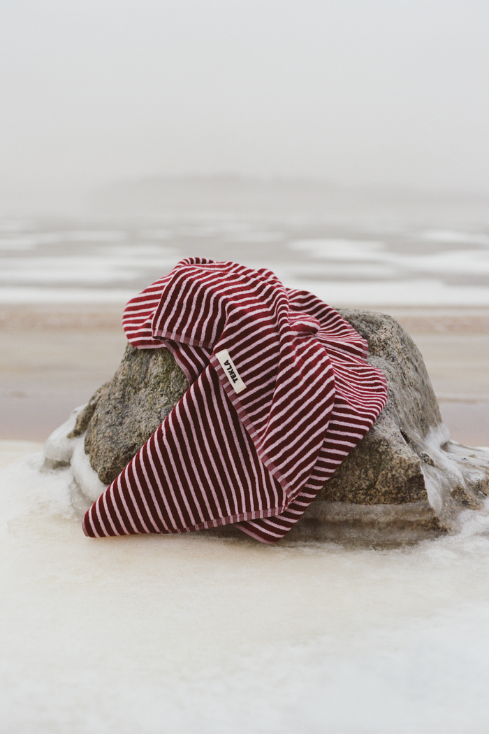 Organic Cotton Striped Towels & Bath Mat | Red & Rose