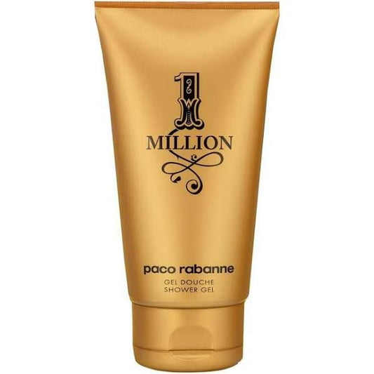 Paco Rabanne 1 Million shower gel in 150ml, with sleek packaging and gold accents, displayed in a beauty product setting.