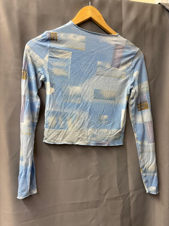 Paloma Wool (S) Blue Abstract Cropped Top UK 8 10 Long Sleeves