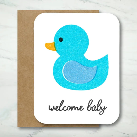 Paper Chain Studios Blue Ducky Welcome Baby Greeting Card