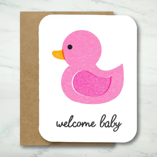 Paper Chain Studios Pink Ducky Welcome Baby Greeting Card